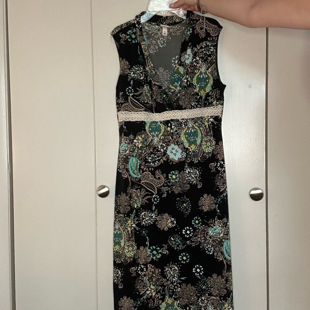 90s Style Green and Blue Patterned Dress by Merona
